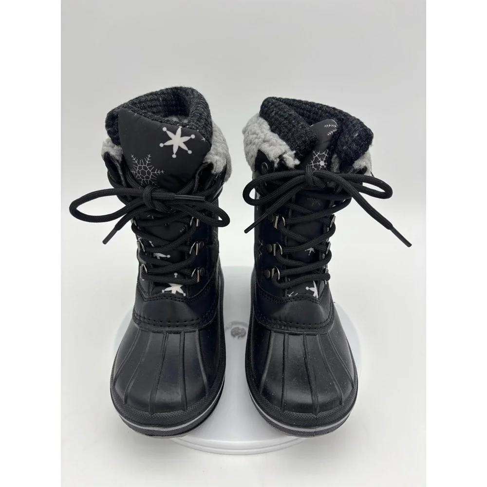 NEW Kids Snow Boots Black Faux Fur Lined Waterproof Winter Snow Shoe Toddler 10
